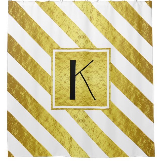 Rideaux De Douche Élégant Monogram Gold Stripes Motif (Devant)