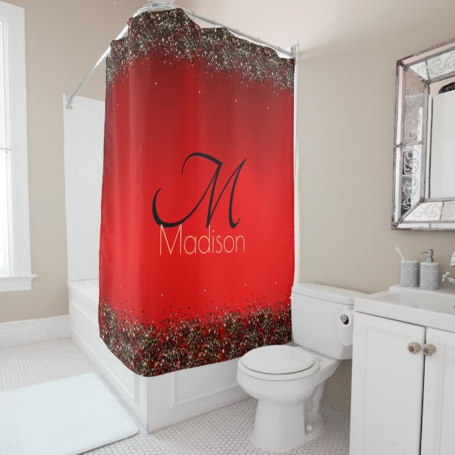 Rideaux De Douche Élégant monogramme de parties scintillant en or no (En situation)