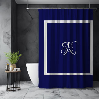 Rideaux De Douche Élégant monogramme initial gris bleu