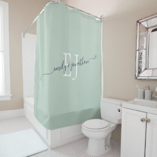 Rideaux De Douche Élégant Monogramme Initiales Noms Sage Vert