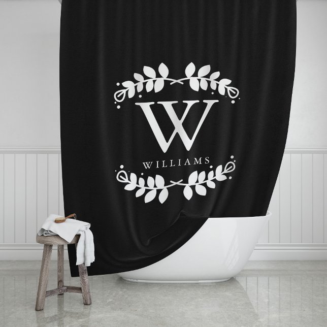 Rideaux De Douche Élégant Monogramme noir et blanc (Créateur téléchargé)