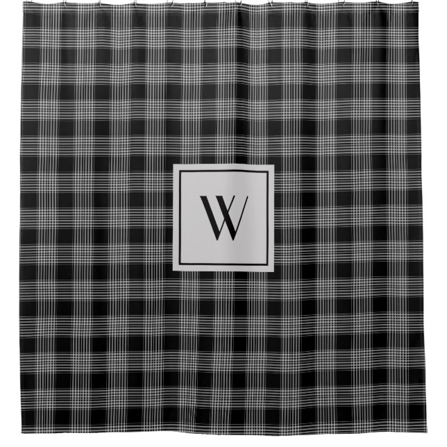 Rideaux De Douche Élégant monogramme noir plaqué (Devant)