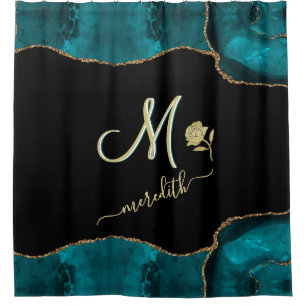 Rideaux De Douche Élégant Monogramme Personnalisé Turquoise Coule