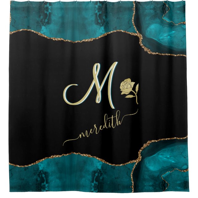 Rideaux De Douche Élégant Monogramme Personnalisé Turquoise Couleur  (Devant)