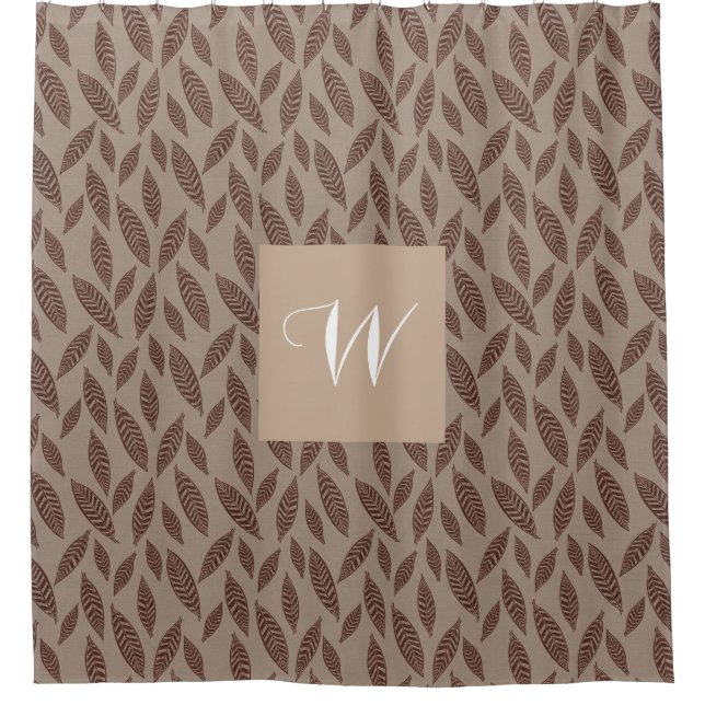 Rideaux De Douche Élégant Monogramme Tan et bloc de crème Feuilles d (Devant)