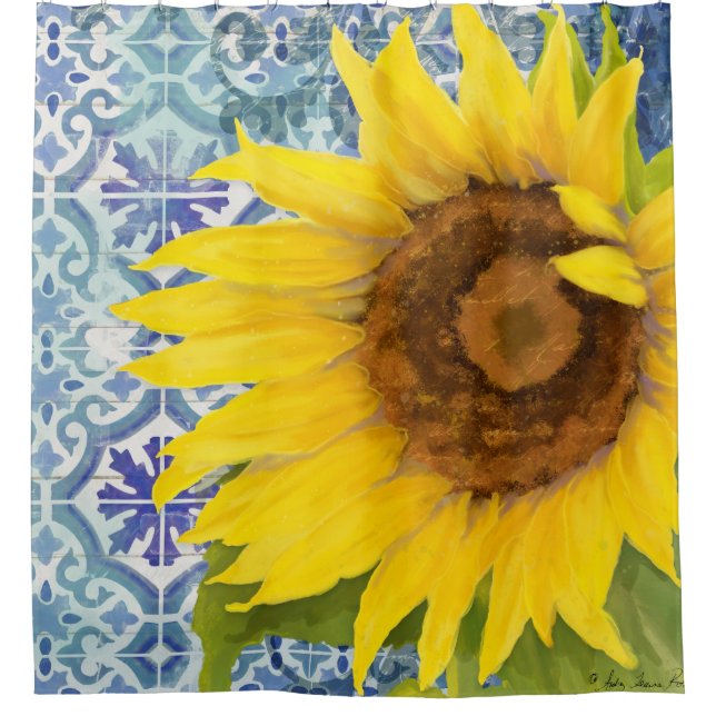 Rideaux De Douche Élégant Motif de carrelage fleuri de tournesol en  (Devant)