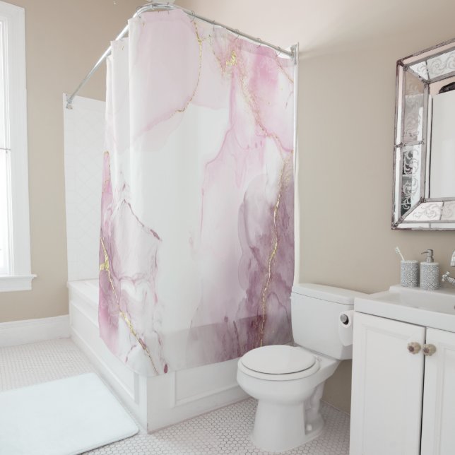 Rideaux De Douche Élégant Motif de veine en marbre rose or (En situation)