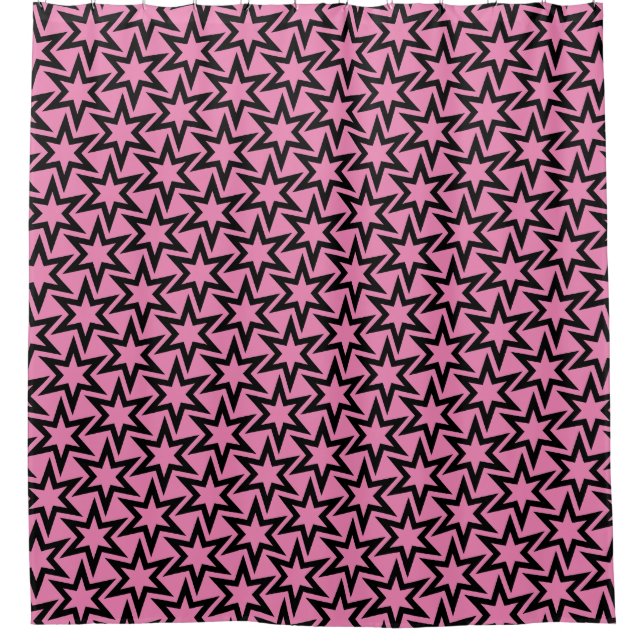 Rideaux De Douche Élégant Motif d'étoile géométrique noir et rose (Devant)