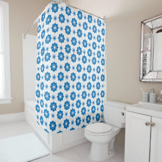Rideaux De Douche Élégant Motif Floral Géométrique Bleu Et Blanc