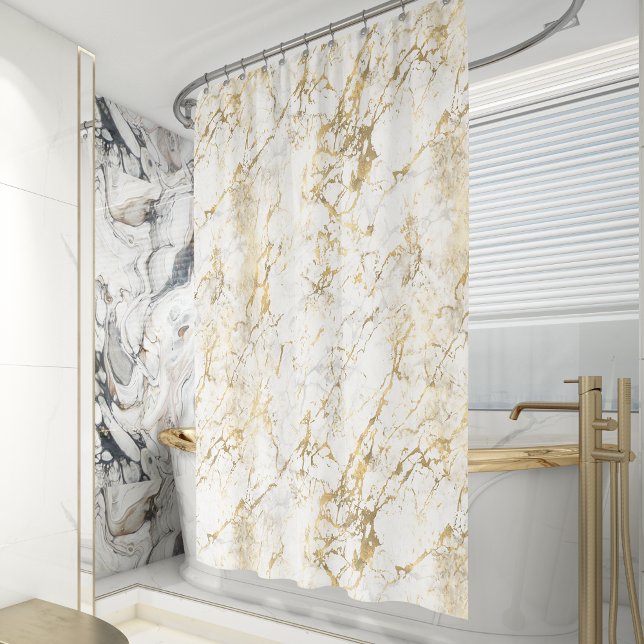 Rideaux De Douche Élégant Motif Marbre blanc or (Créateur téléchargé)