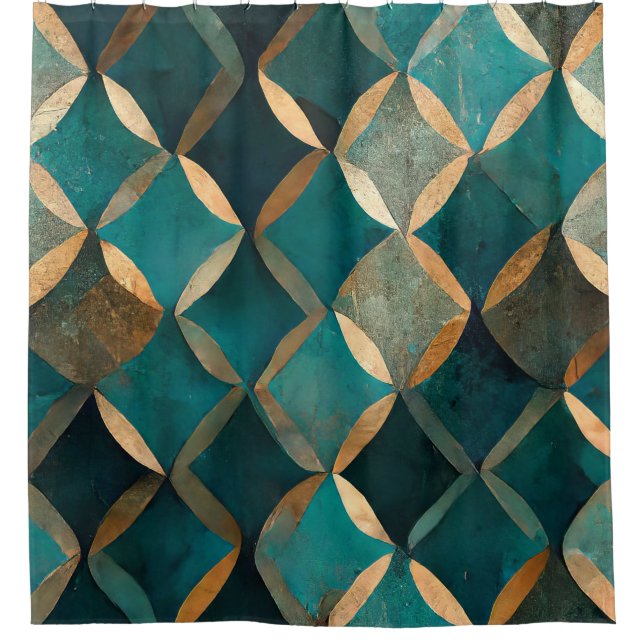 Rideaux De Douche Élégant motif turquoise or luxe (Devant)