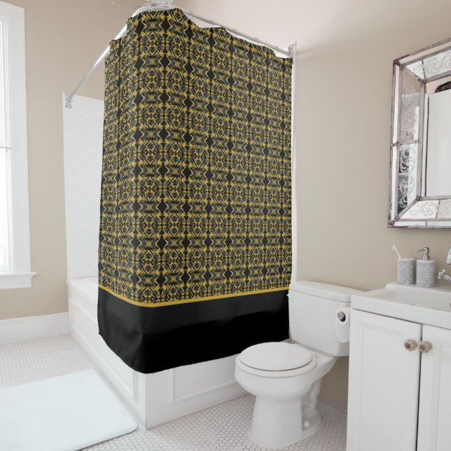Rideaux De Douche Élégant noir et or (En situation)