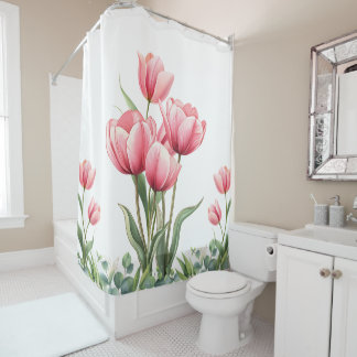Rideaux De Douche Elegant Pink Tulips Floral Mother's Day Gift 