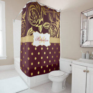 Rideaux De Douche Élégant point Polka Rose or de Bourgogne