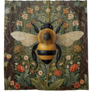 Rideaux De Douche Elégant rétro bumblebee boho botanique floral art