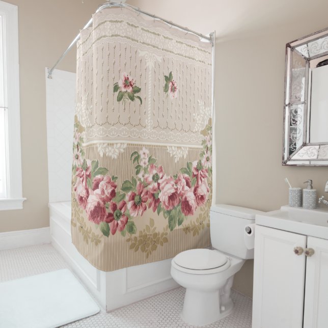 Rideaux De Douche Élégant romantique victorien rose floral (En situation)