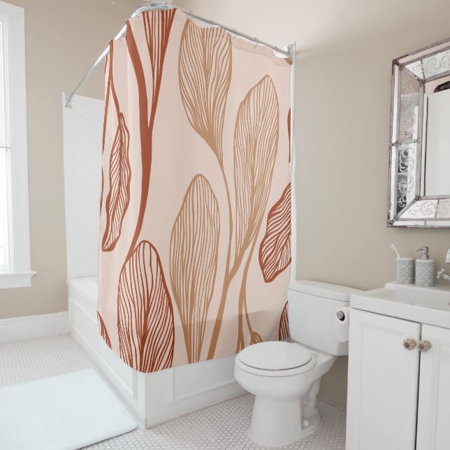 Rideaux De Douche Élégant rose Brown Feuilles Abstraits (En situation)