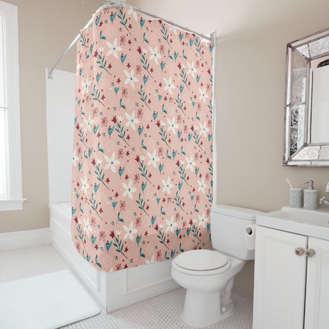 Rideaux De Douche Élégant rose froral (En situation)