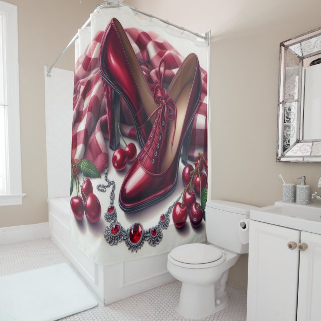 Rideaux De Douche Élégant talons rouges hauts avec cerise (En situation)