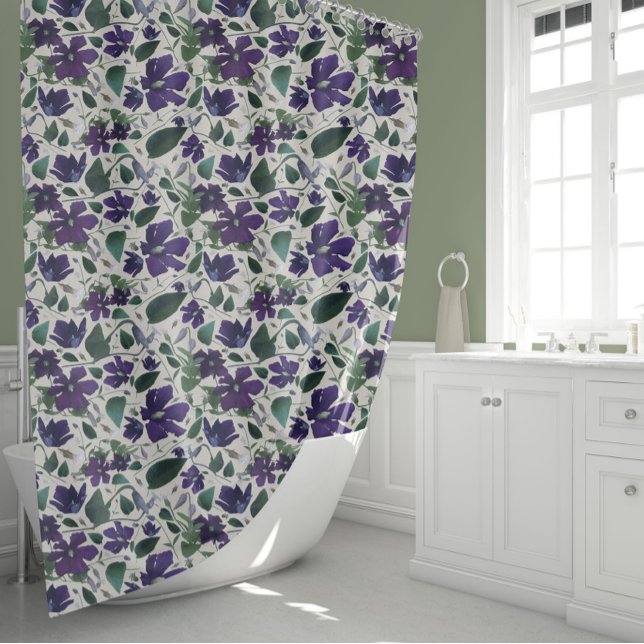Rideaux De Douche Elégant teint d'eau violet motif floral (Elegant Purple Watercolor Floral Pattern Shower Curtain)