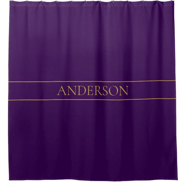 Rideaux De Douche Élégant texte personnalisable | Gold & Deep Purple (Devant)