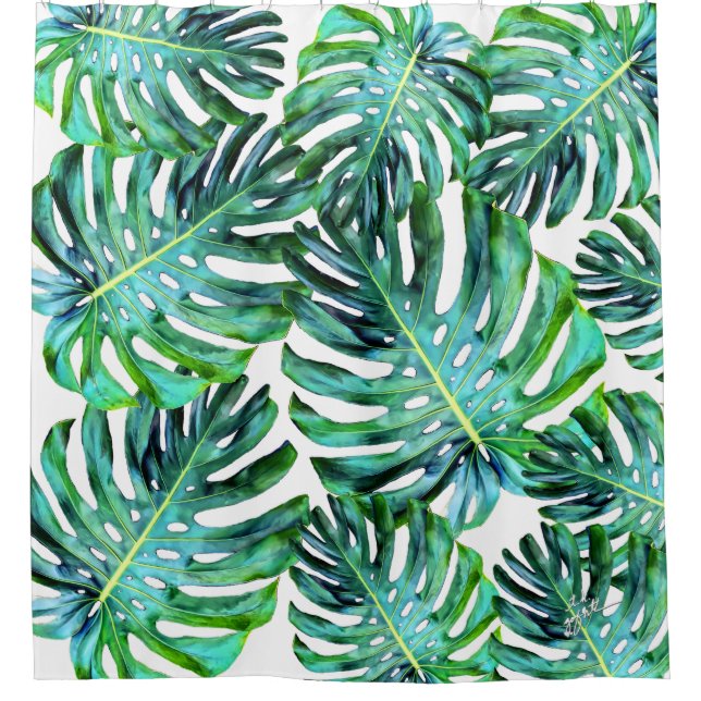 Rideaux De Douche Elégant Tropical Hawaii Monstera Feuille photo (Devant)