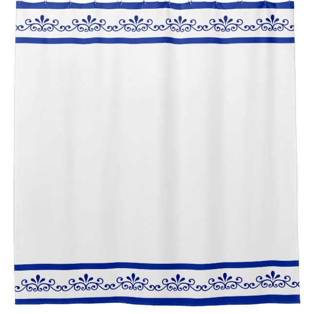 Rideaux De Douche Élégant vecteur floral bleu sur blanc (Devant)