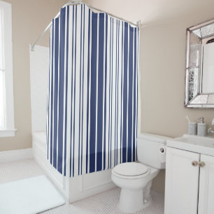 Rideaux De Douche Élégant, vertical, rayures, bleu marine, blanc