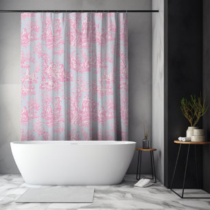 Rideaux De Douche Élégant Vintage Bleu Rose Toile de Jouy Floral