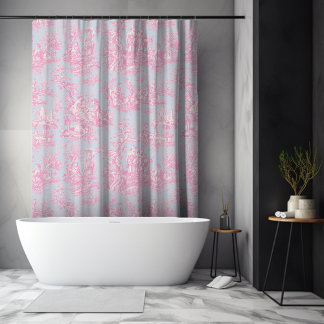 Rideaux De Douche Élégant Vintage Bleu Rose Toile de Jouy Floral