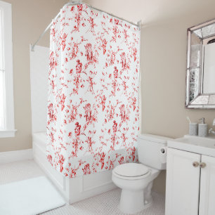 Rideaux De Douche Elégant Vintage Cherub Angels Fleurs Toile Rouge