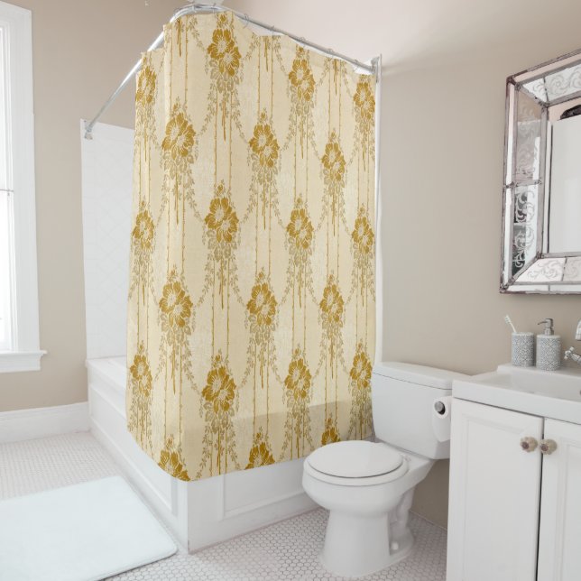 Rideaux De Douche Elégant Vintage Gold Floral Swag Motif (En situation)