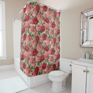Rideaux De Douche Élégant Vintage rose rouge floral sur rose rose or