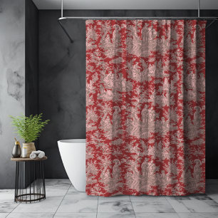Rideaux De Douche Élégant Vintage Rouge Rose Toile Florale Française