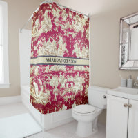 Élégant Vintage Rouge Toile de Jouy Lac Monogramme