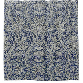 Rideaux De Douche Elégant William Morris Floral Bleu Motif blanc