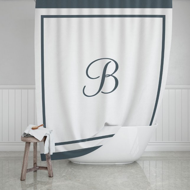 Rideaux De Douche Élégante bordure en ardoise foncée Script Monogram (Créateur téléchargé)