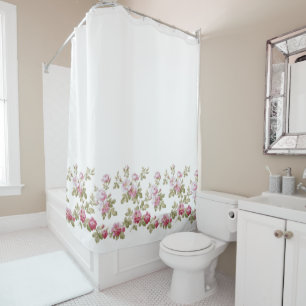 Rideaux De Douche Elégante bordure rose rose Vintage
