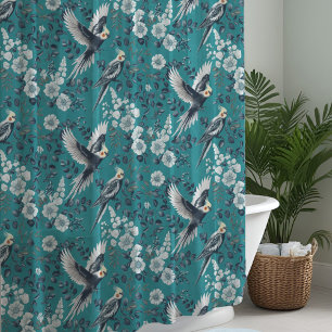 Rideaux De Douche Élégante Chinoiserie Cockatiel Oiseaux Floral Sarc