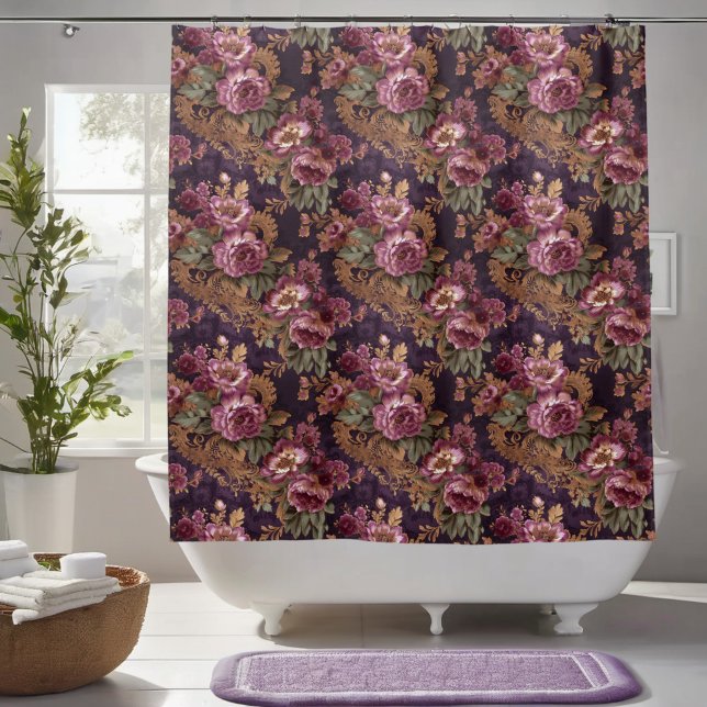 Rideaux De Douche Élégante dentelle victorienne violet Roses (Créateur téléchargé)