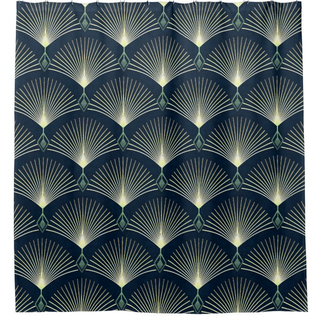 Rideaux De Douche Elégante Géométrie : Bleu Art Déco. (Devant)