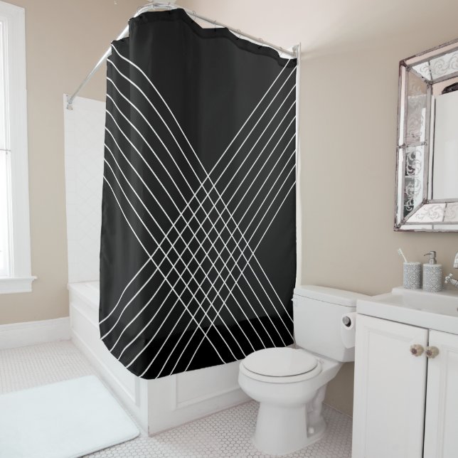 Rideaux De Douche Elégante géométrie tendance sur noir (En situation)