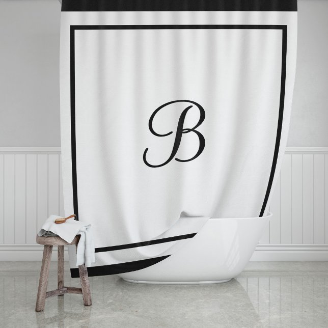Rideaux De Douche Élégante lettre Monogramme de script de bordure no (Créateur téléchargé)