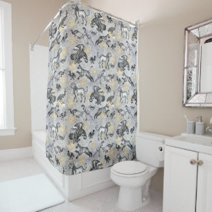 Rideaux De Douche Elégante Mosaïque Noir Blanc Or Tigre Lion Eagle