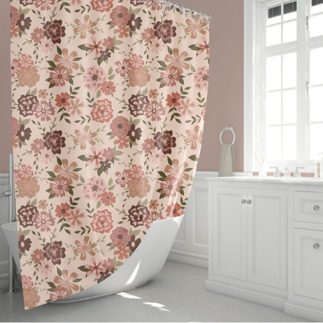 Rideaux De Douche Elégante Pêche Florale (Elegant Floral Amber And Sage Flowers Shower Curtain from Studio Posies.)