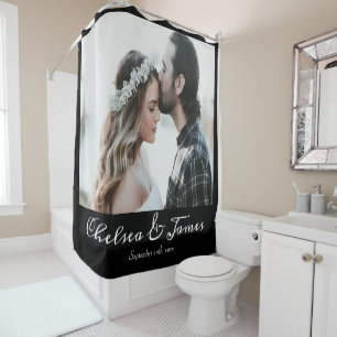 Rideaux De Douche Élégante photo de calligraphie noire personnalisée