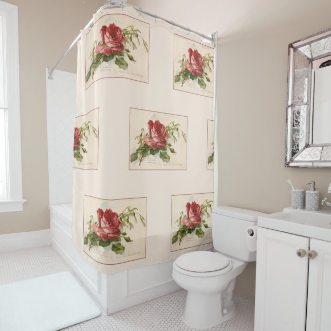 Rideaux De Douche Élégante Rose rouge Vintage (En situation)