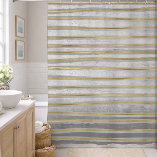 Rideaux De Douche Élégantes rayures ton or et gris contemporain