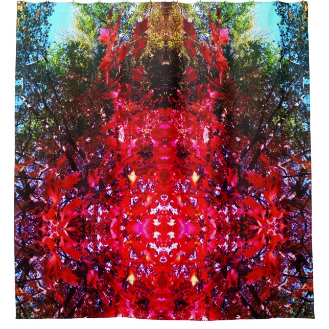 Rideaux De Douche Élégants arbres d'automne feuilles roses rouges (Devant)