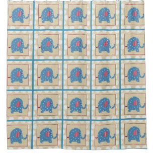 Rideaux De Douche Eléphant bleu avec Pois blancs